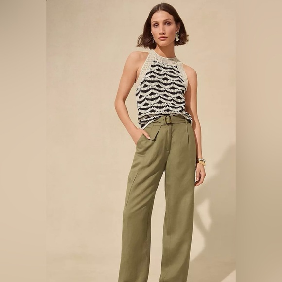 Loft Belted Drapey Cargo Linen Blend Pants Olive Green Womens Size 10 Workwear - Picture 2 of 14